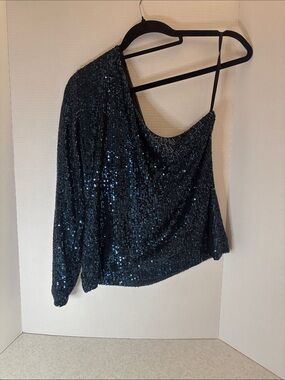 White House Black Market Teal Sequin One-Shoulder Top